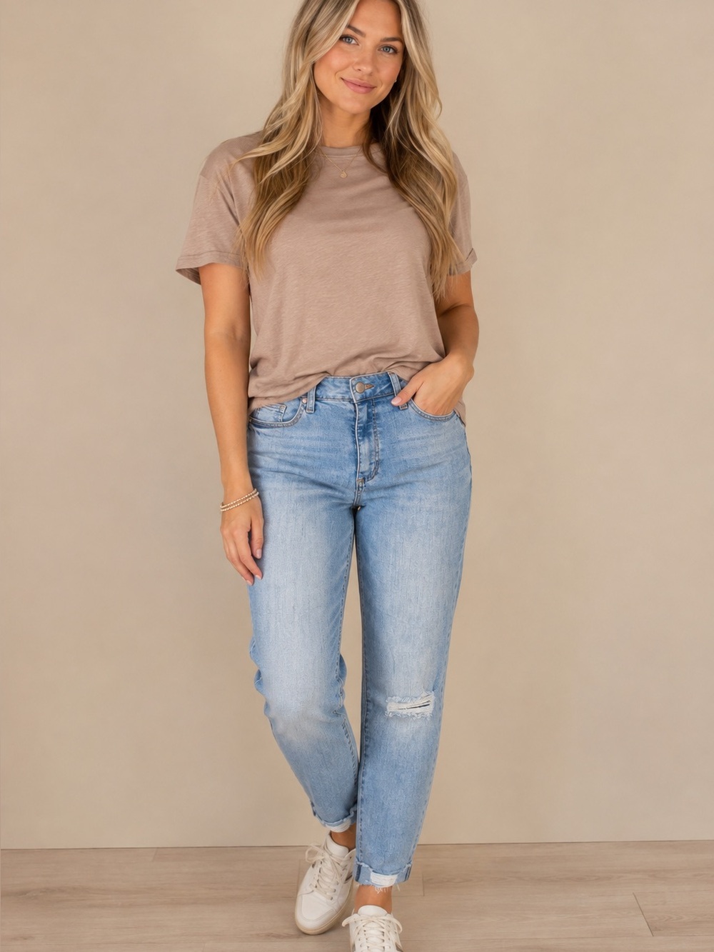 JustFab Light Wash Distressed Women’s Jeans - Stretch Slim Fit